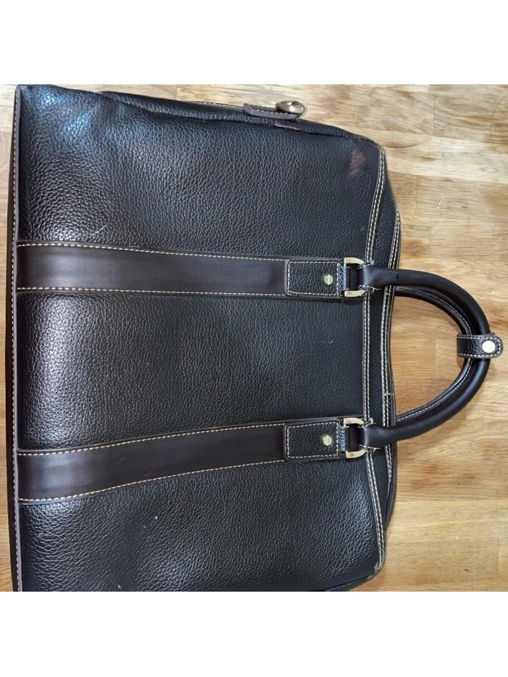 Brooks Brothers Black Leather Briefcase with Gold Accents